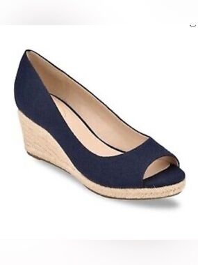Bandolino Navy Peep-Toe Espadrille Wedge Sandals Size 9